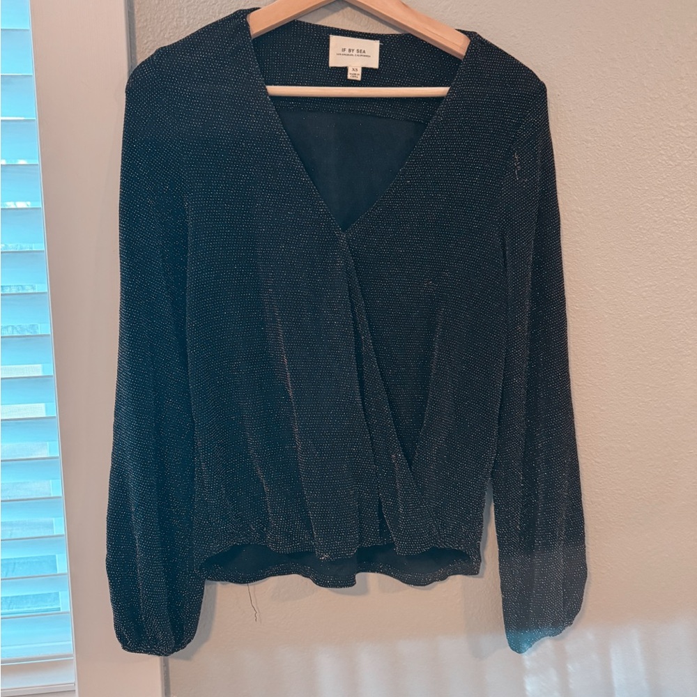 If By Sea Elegant Black Wrap Boutique Sparkly Top